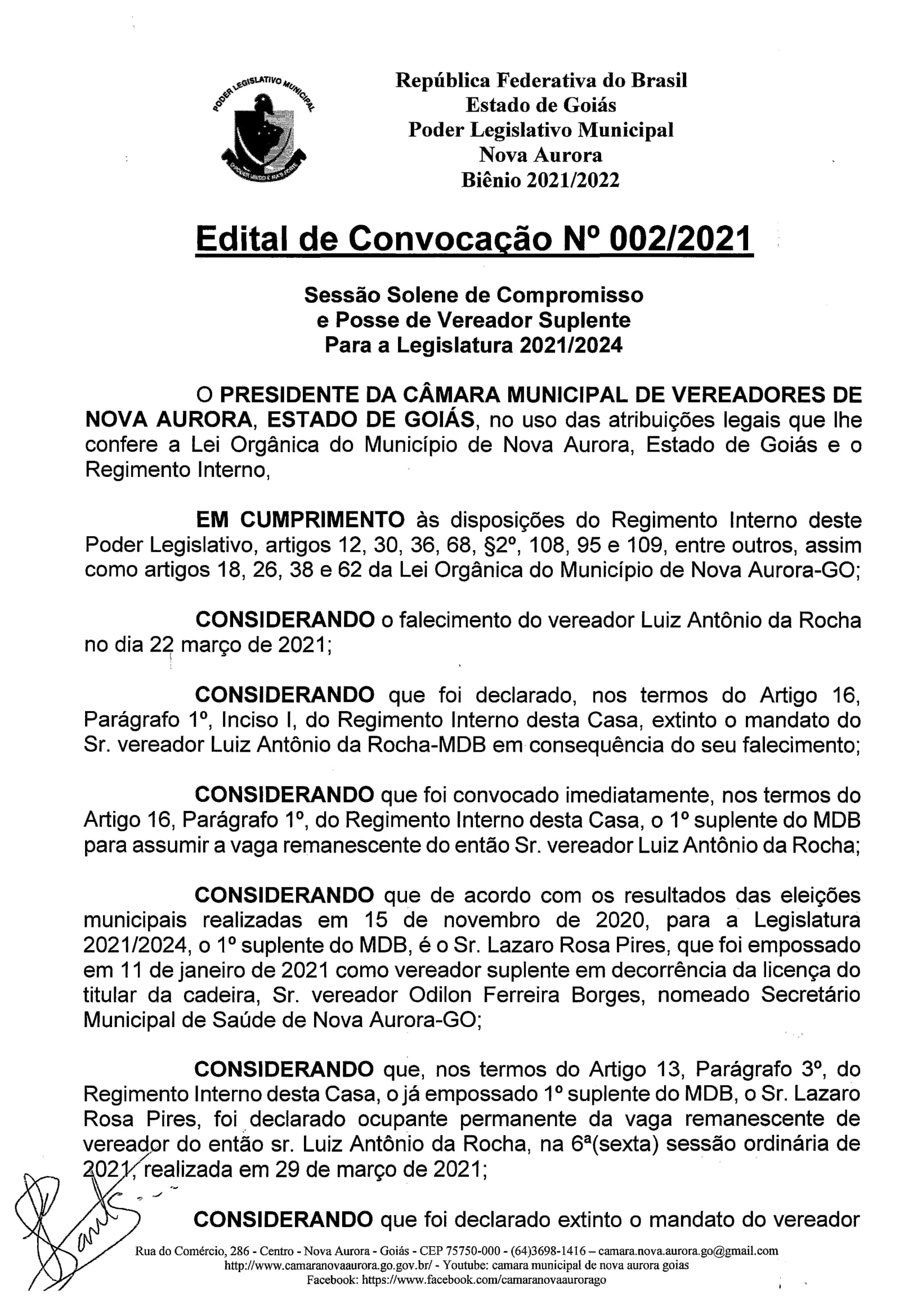 You are currently viewing Edital de Convocação Para Posse do 2º Suplente do MDB Rildo Marques Pires